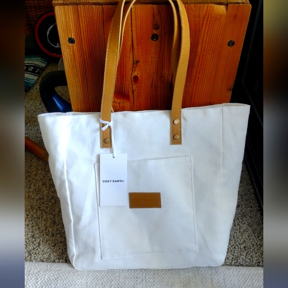 Cozy Earth White and Tan Tote Bag
